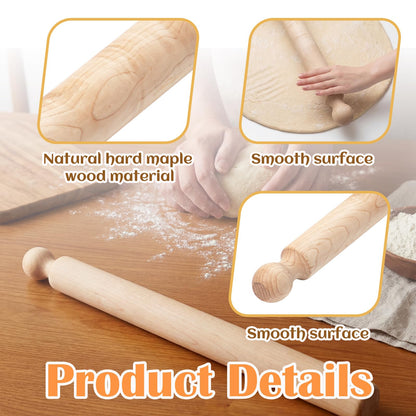 Geetery 24 Inch Long Pasta Rolling Pin 1.87 in Diameter Handmade Italian Tool Vintage Wood Rolling Pin for Home Kitchen Baking Birthday Gift for Mom