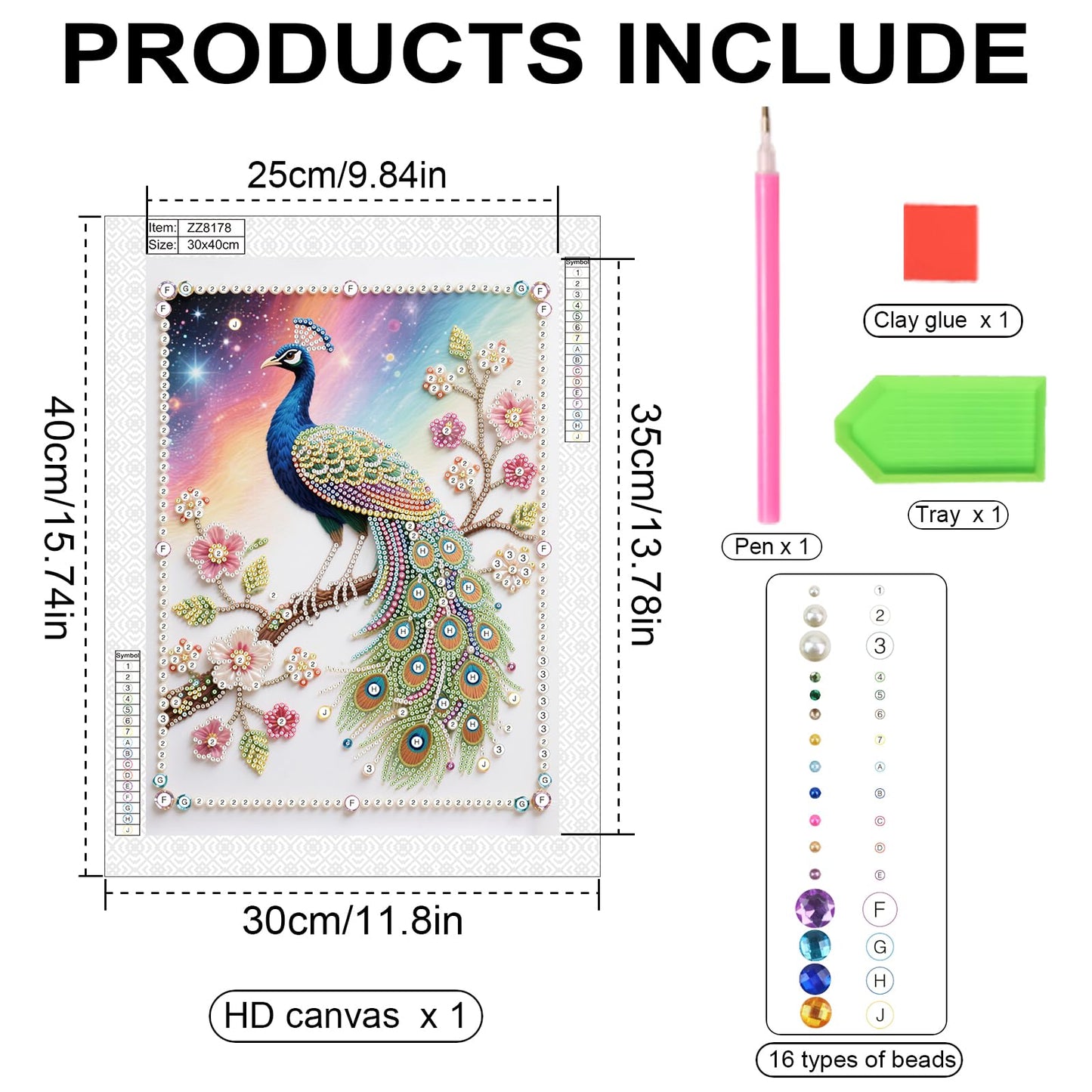 WSLWXSHM Pearl Diamond Painting Kits for Adults Peacock, 5D Special Shape Diamond Art Kits for Beginners, Crystal Rhinestones Diamond Painting for Home Wall Decoration Gift 12×16inch/30×40cm Animal