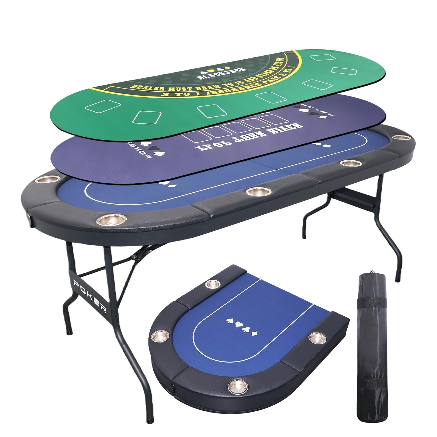 LXJIN 3 in 1 Foldable Poker Table with Reversible Game Mat, 8 Players Game Table with 8 Cup Holders, Suitable for Texas Holdem&Blackjack and Most of Poker Game.
