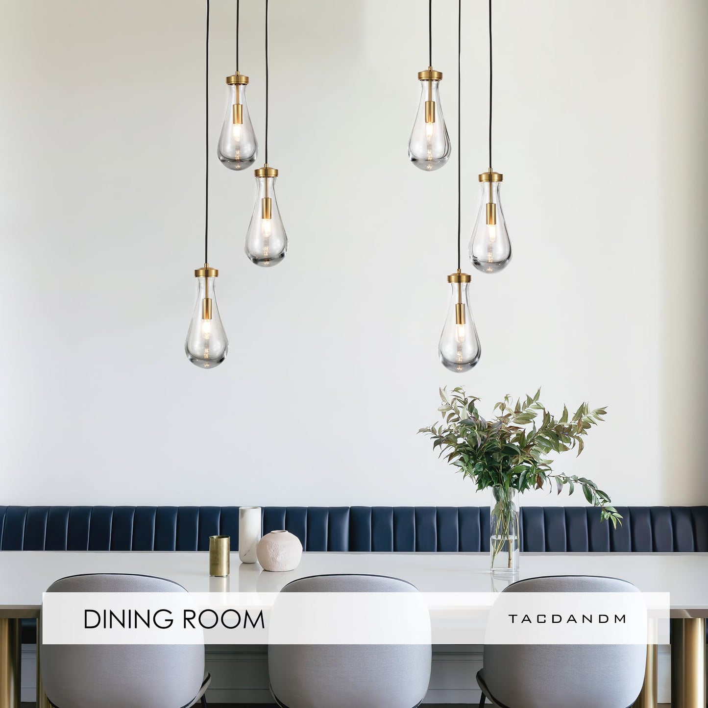 TACDANDM 3-Light Raindrop Pendant Light Fixtures, Brass Glass Pendant Lighting, Teardrops Modern Hanging Light for Entryway Foyer Kitchen Island Dining Living Room Hallway