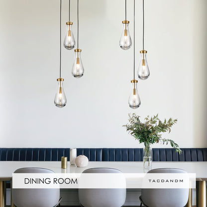 TACDANDM 3-Light Raindrop Pendant Light Fixtures, Brass Glass Pendant Lighting, Teardrops Modern Hanging Light for Entryway Foyer Kitchen Island Dining Living Room Hallway