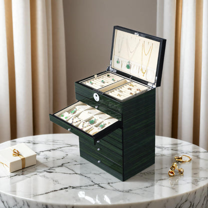 SYENS Wooden Jewelry Box Fingerprint Lockable 9-Layers Extra Large Capacity Jewelry Cabinet for Necklace/Rings/Pendants/Bracelets/Watches/Sunglasses Storage&Organizer Women Gifts (Greenwood)