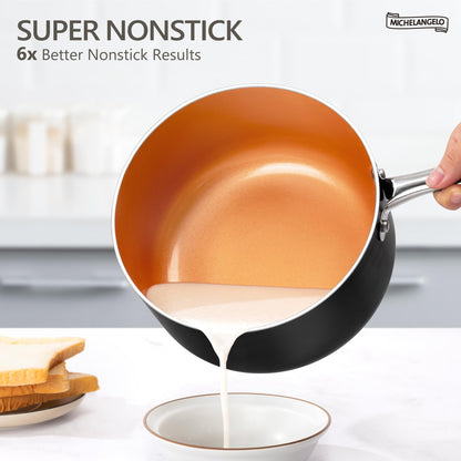 MICHELANGELO Sauce Pan with Lid, Ultra Nonstick 3 Qt Saucepan with Lid, 3 Quart Non Stick Pot Induction Compatible, Ceramic Small Pot, Copper
