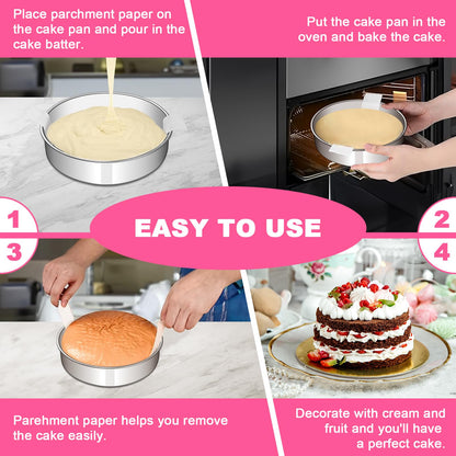 EWFEN 8 Inch Cake Pan Set of 2, Stainless Steel Round Layer Cake Baking Pans Tins, Non-Toxic & Healthy, Leak-proof & Easy Clean & Dishwasher Safe