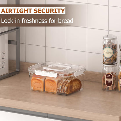 LLMRR Bread Box with Slicer & Ice Chilled Condiment Caddy, Portable Airtight Bread Storage Container with Lid Handle for Kitchen Counter, Bread Keeper for Homemade Bread,Toast, Bagel, Cookies, White