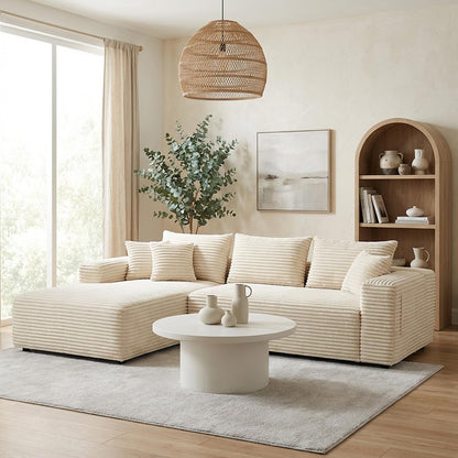 EVLIQUIL L-Shaped Modular Sectional Sofa 103.5" Beige - No Assembly Couch for Living Room, High Resilience Sponge & Spring Support