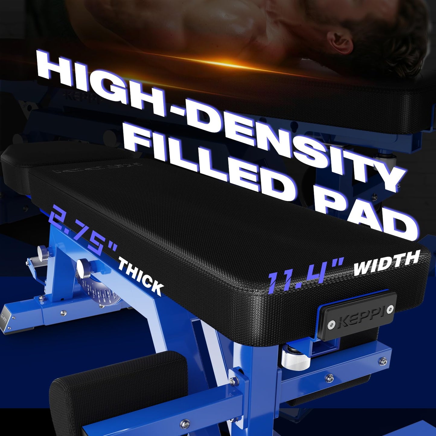 KeppiFitness Weight Bench, 1500LBS Capacity Workout Bench, 17” Bench Press Height, 11+8 Adjustable Weight Bench with Flat/Incline/Decline Angle and On-end Storage - Bench6000 (2026 Version Blue Frame)