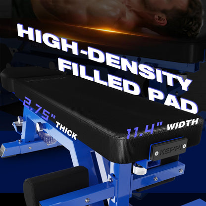 KeppiFitness Weight Bench, 1500LBS Capacity Workout Bench, 17” Bench Press Height, 11+8 Adjustable Weight Bench with Flat/Incline/Decline Angle and On-end Storage - Bench6000 (2026 Version Blue Frame)