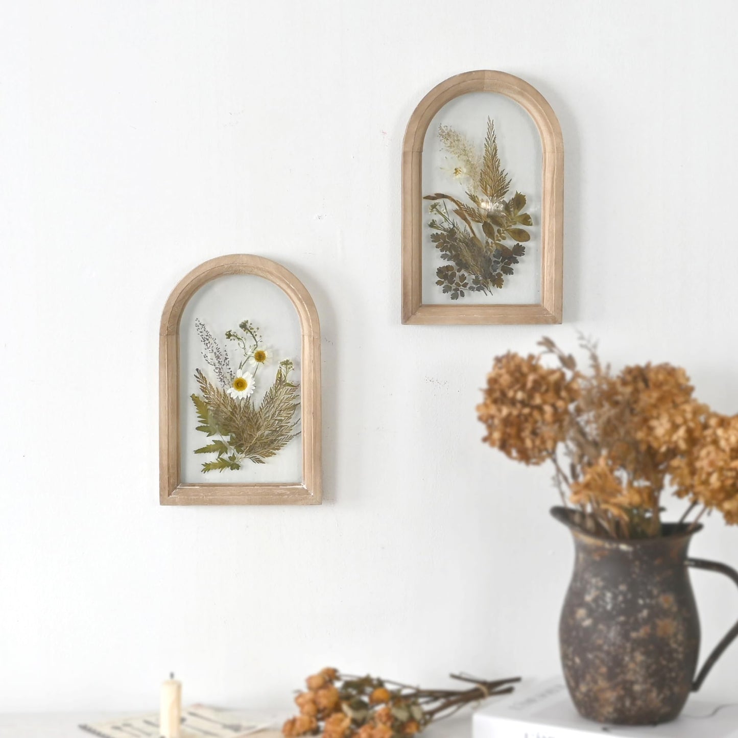 Z&Z ornamentorum Glass Pressed Flower Wood Frame, Set of 2, Flower Botanical Wall Art with Plant for Bedroom Restroom Kitchen Decoration Wall Art
