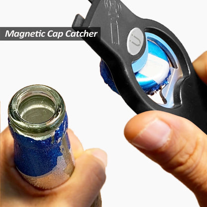 2-in-1 Magnetic Soda Can & Beer Bottle Opener-Dual Magnets for Fridge & Cap Catcher, Heavy Duty Stainless Steel, Perfect for Big Hands,Long nails, RV, Bartender, Gift for Father, Black, Openpro 1 Pack