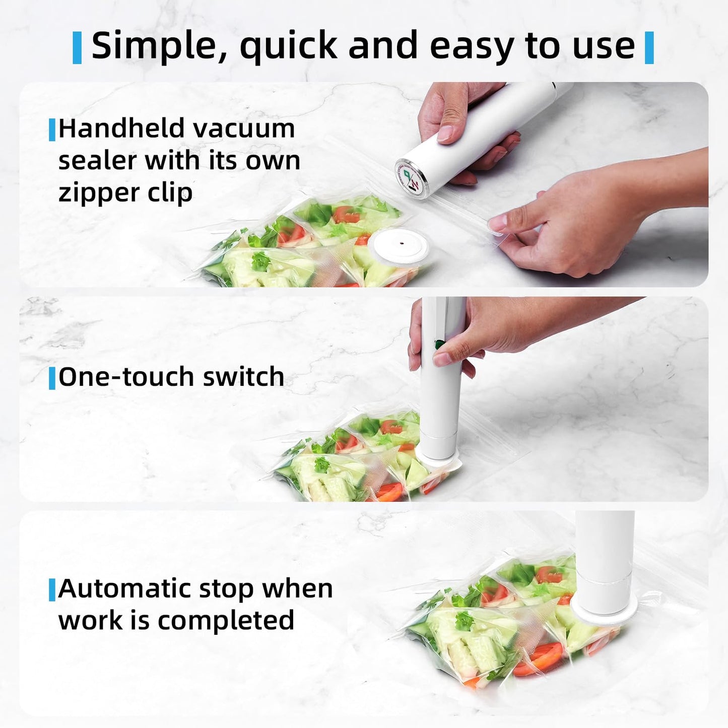 Vixino Vacuum Sealer, vacuum sealer for food, handheld vacuum sealer(Vacuum Sealers+ 30 reusable vacuum seal bags)