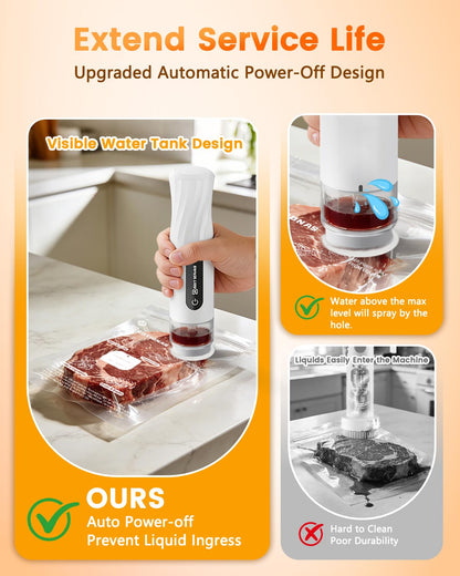 Compact Vacuum Sealer for Food (Vacuum Sealer Machine + 30 Reusable Vacuum Sealer Bags), Powerful Handheld Vacuum Sealer Machine with Lock Function, Preserve 8X Freshness, Portable for Travel