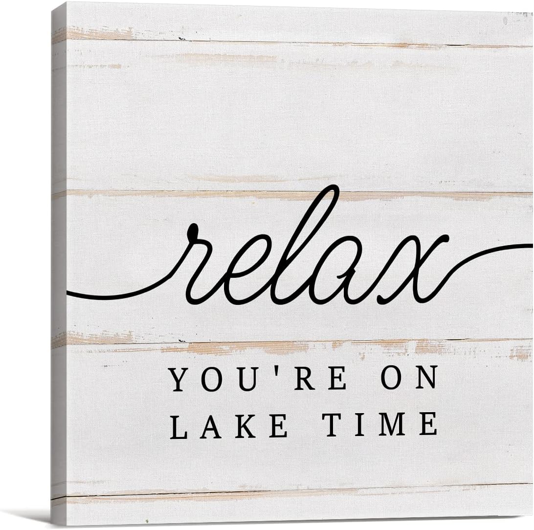 Country Lake Canvas Prints - Wall Art Decor with Relax Quote, Framed Artwork for Summer Rustic Home Decoration
