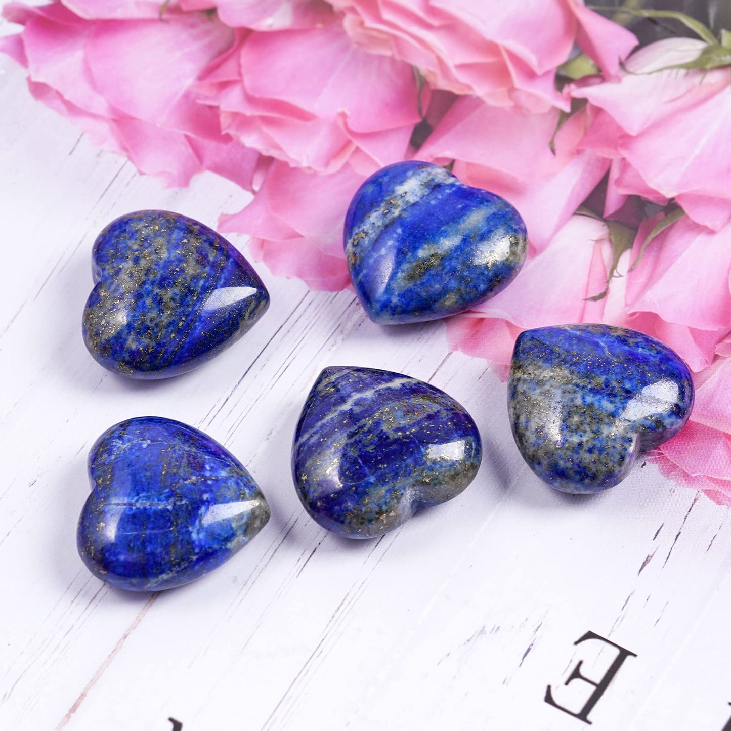 Marrywindix 10 Packs 1 Inch Healing Crystal Natural Lapis Lazuli Heart Love Carved Palm Worry Stone Chakra Reiki Balancing