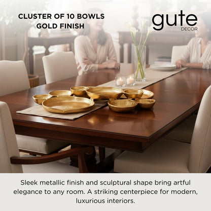 Cluster of 10 Round Serving Bowls Gold Clusters Decorative Elegant Snack Tray for Olives, Chip & Dip, Nuts, Appetizers & Entertaining Strong Brass & Enamel Home Decor Gifts, Parties & Weddings 20.5"