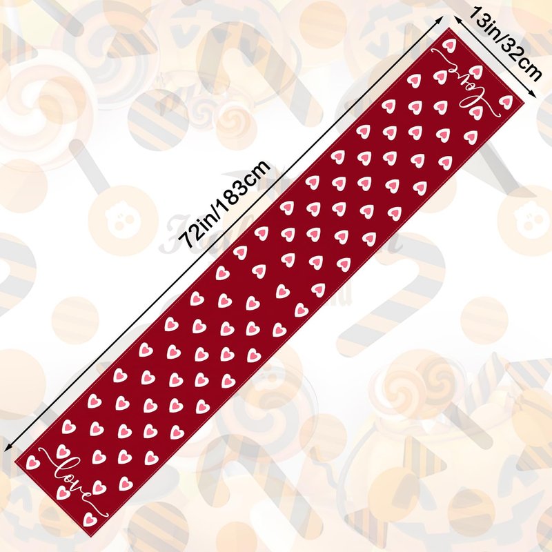 Valentine's Day Table Runner Linen Red Love Heart Table Runner Love Cloth Dresser Scarves for Valentines Holiday Home Kitchen Dining Style Table Decoration (13*72 Inch)