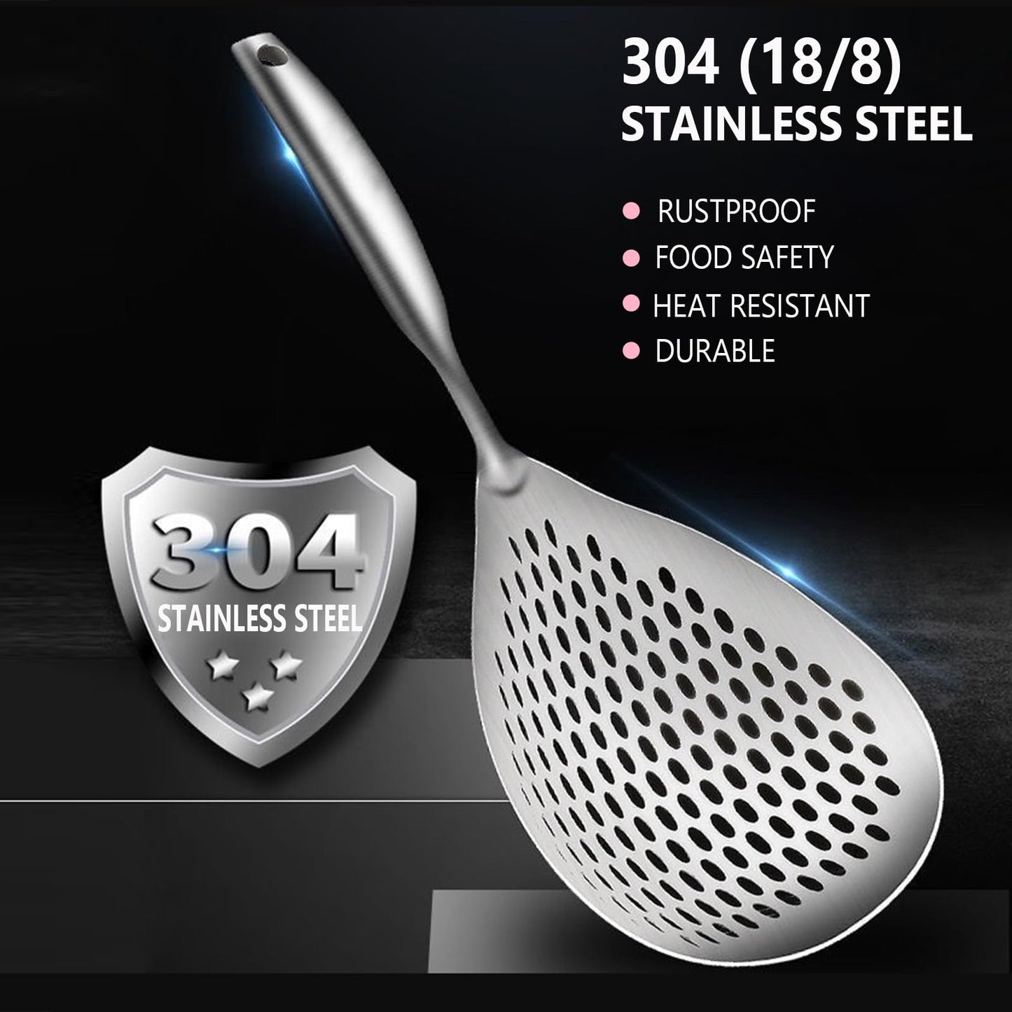 KAYCROWN Skimmer Slotted Spoon, 304 Stainless Steel Skimmer Ladle Spoon Spider Strainer for Cooking and Frying, Pasta Strainer Spoon Frying Kitchen Cooking Colander