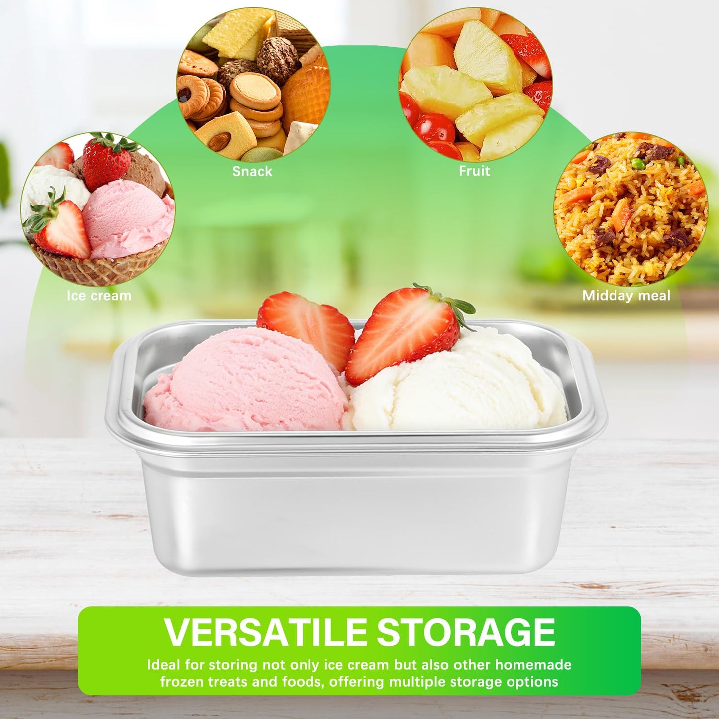 MAGICLULU 2Pcs Stainless Steel Ice Cream Containers, 40 oz Small Homemade Ice Cream Tubs Freezer Storage with Lids, Reusable Sorbet & Gelato Keeper for Kitchen Use and Dessert Food Preservation
