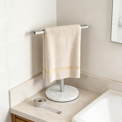 Gypie T-Shape Hand Towel Holder Stand with Heavy Marble Base, Stainless Steel Bathroom Countertop Towel Rack for Bathroom Kitchen, Brushed Nickel