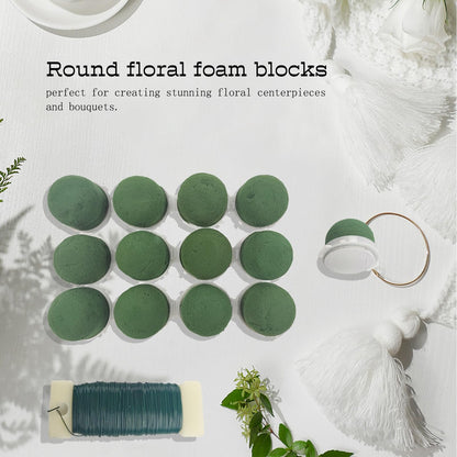 12 Pcs Mini Floral Foam Holder Floral Foam Round with 1 Roll Green Floral Wire Floral Foam Blocks for Table Wedding Wine Bottle Hat Décor