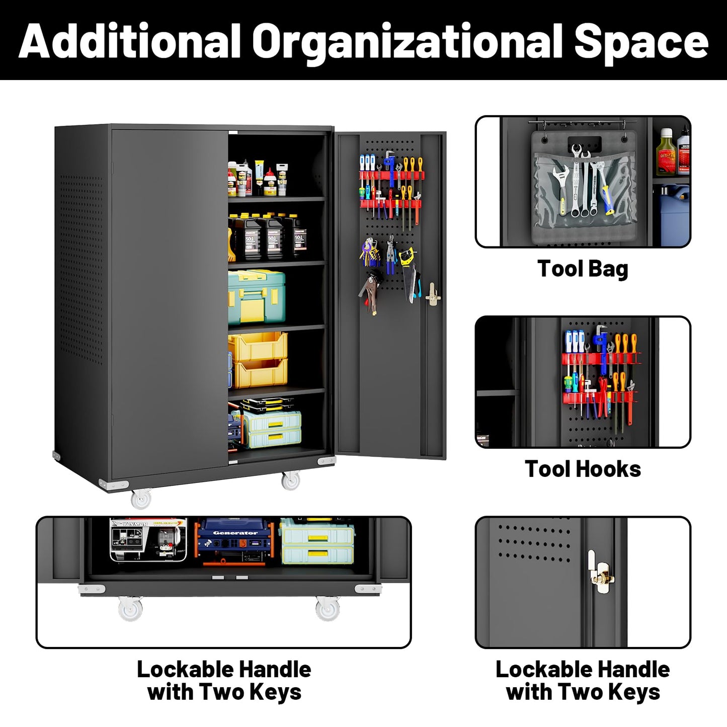 Hymula 72"H x 43"W x 22"D Upgraded Wide & Deep Metal Garage Storage Cabinet Tool Rolling Garage Cabinets with Doors, Adjustable Shelves Wheels & Pegboards for Office, Warehouse, Garage, Gym, Workshop