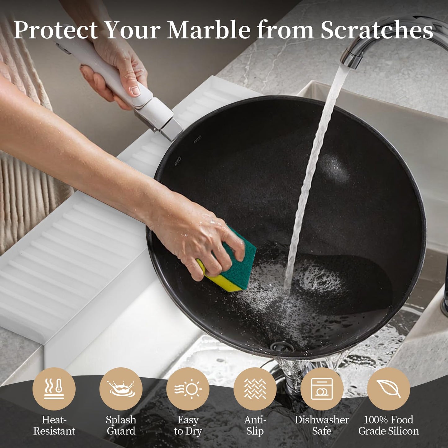 Sink Edge Protector with Suction Cup, 30" x 4", Silicone Sink Splash Guard for Kitchen & Bathroom, Protect Countertop from Scratches, Stains, for Stainless Steel Granite Quartz