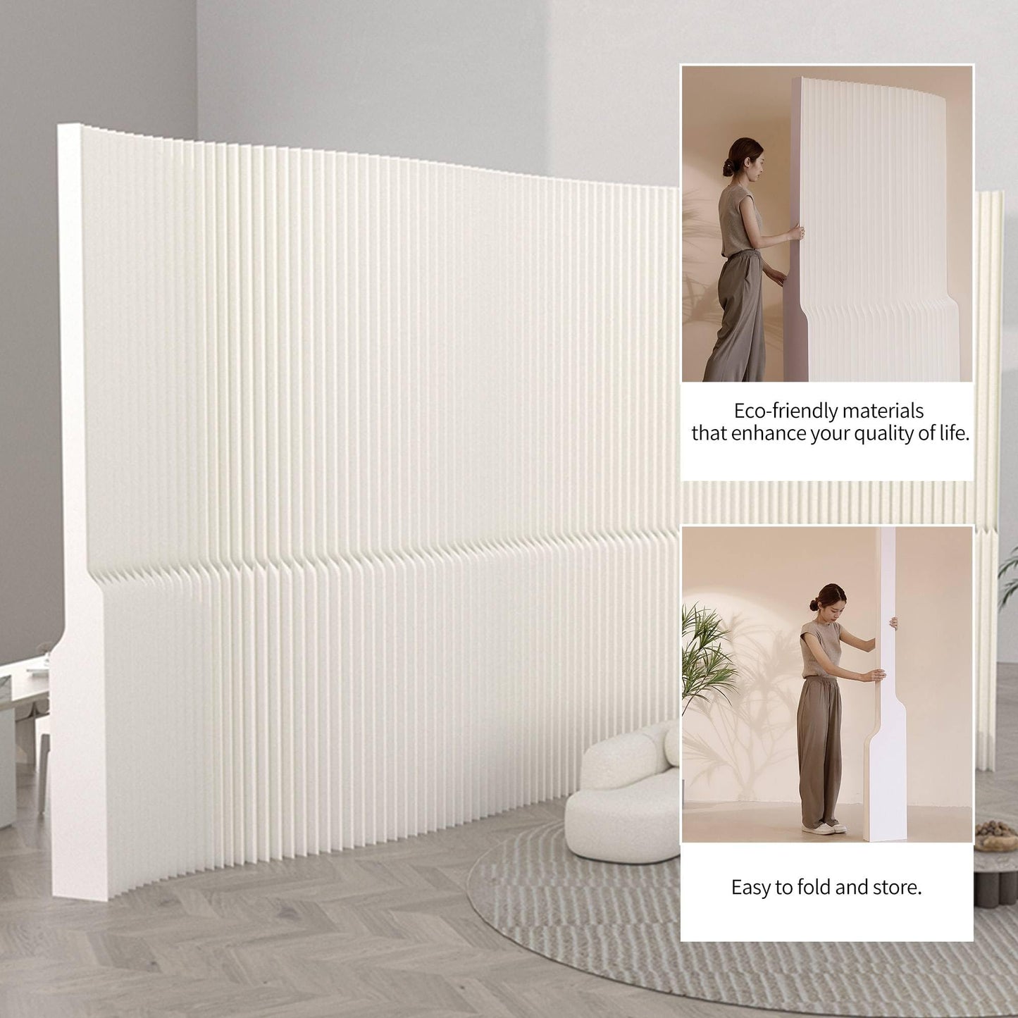 Paper Room Divider，Folding Privacy Screen, Portable Paper Room Partition, Accordion wall Divider for Dorm Office Studio Exhibition Salon (6.6'W x 5.3'H)