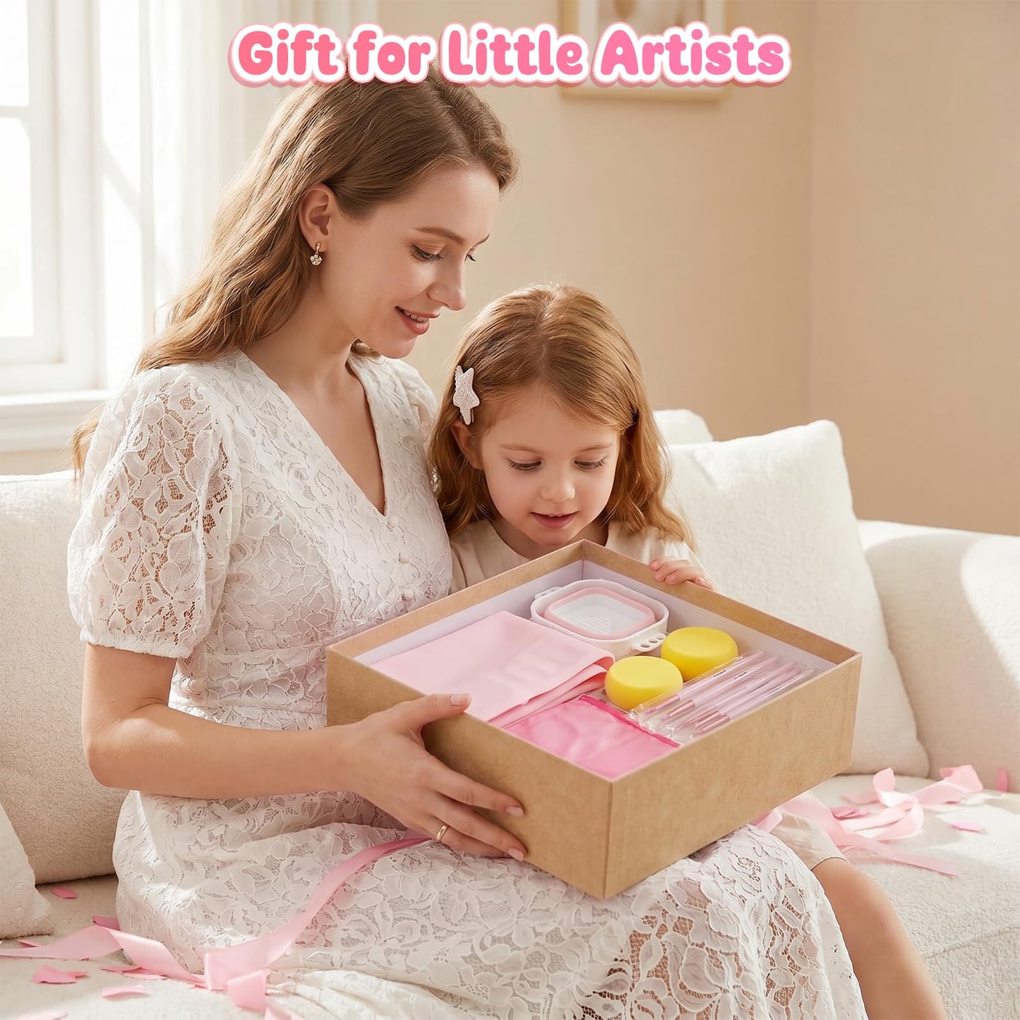 Zimuvora Silicone Painting Mat Set, Paint Mats for Kids with Foldable Silicone Cup, 4 Detail Paint Brushes, 2 Sponge Pads, Apron & Mixing Tool, Washable Art Table Mat (Pink)