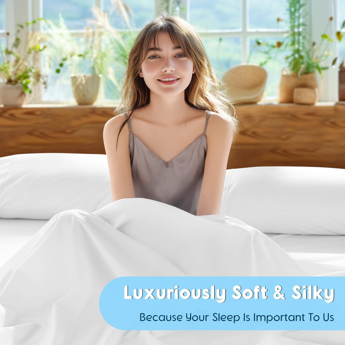 SONORO KATE 100% Egyptian Cotton Sheets Set - Luxury 5-Star Hotel Quality, Soft & Breathable | 4 PC Queen (White)