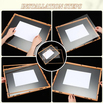 Leinuosen 2 Pcs Floating Picture Frames 16x20 Double Glass Pressed Flower Wooden Frames Wall Tabletop Display Photo Gift for Home Office Plant Specimen Embossed Designs