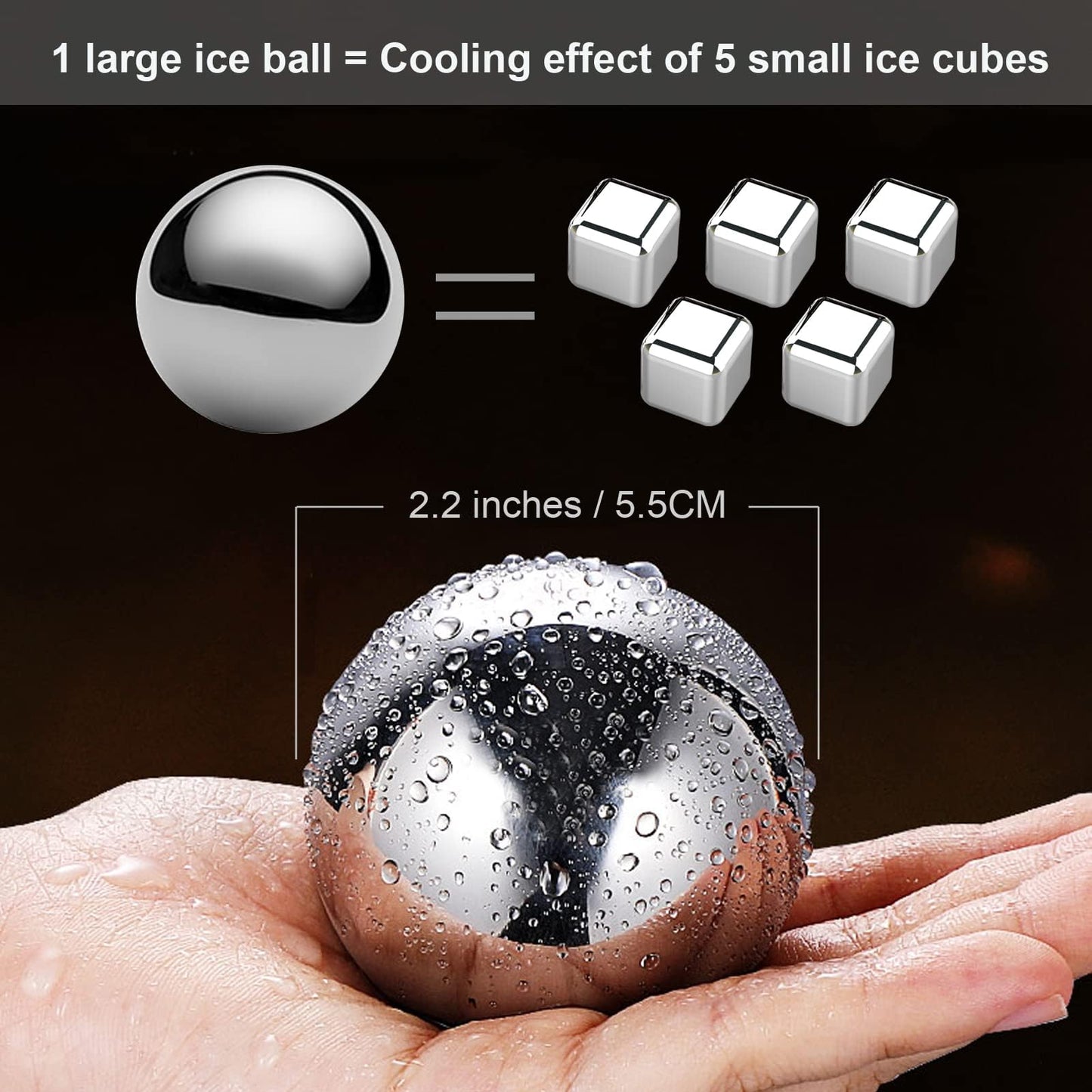 Reusable Metal Ice Cubes for Drinks - Stainless Steel Ice Round Balls, for birthday gifts for men, boyfriend and housewarming gifts