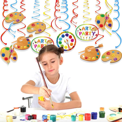 30Ct Art Hanging Swirl Decorations, Sip n Paint Party Supplies, Little Painting Artist Birthday Theme Decor