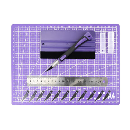EHDIS Exacto Knife Set Utility Craft Precision Hobby Knife Tool with Cutting Mat,6 inch Vinyl Squeegee, Steel Ruler, for Sewing Crafts Hobby Fabric Precision Scrapbooking Project (Purple)