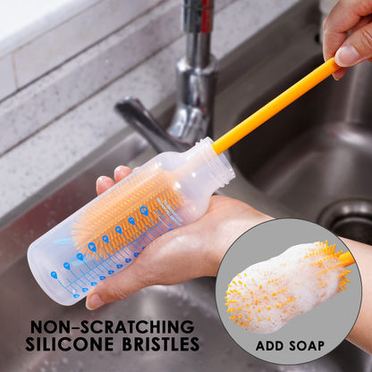 Purtribe 3-in-1 Silicone Bottle Brush and Straw Cleaning Brush Set, Water Bottle Cleaner for Narrow Neck Containers, Tumblers, Flask, Vase and Glassware (Teal)