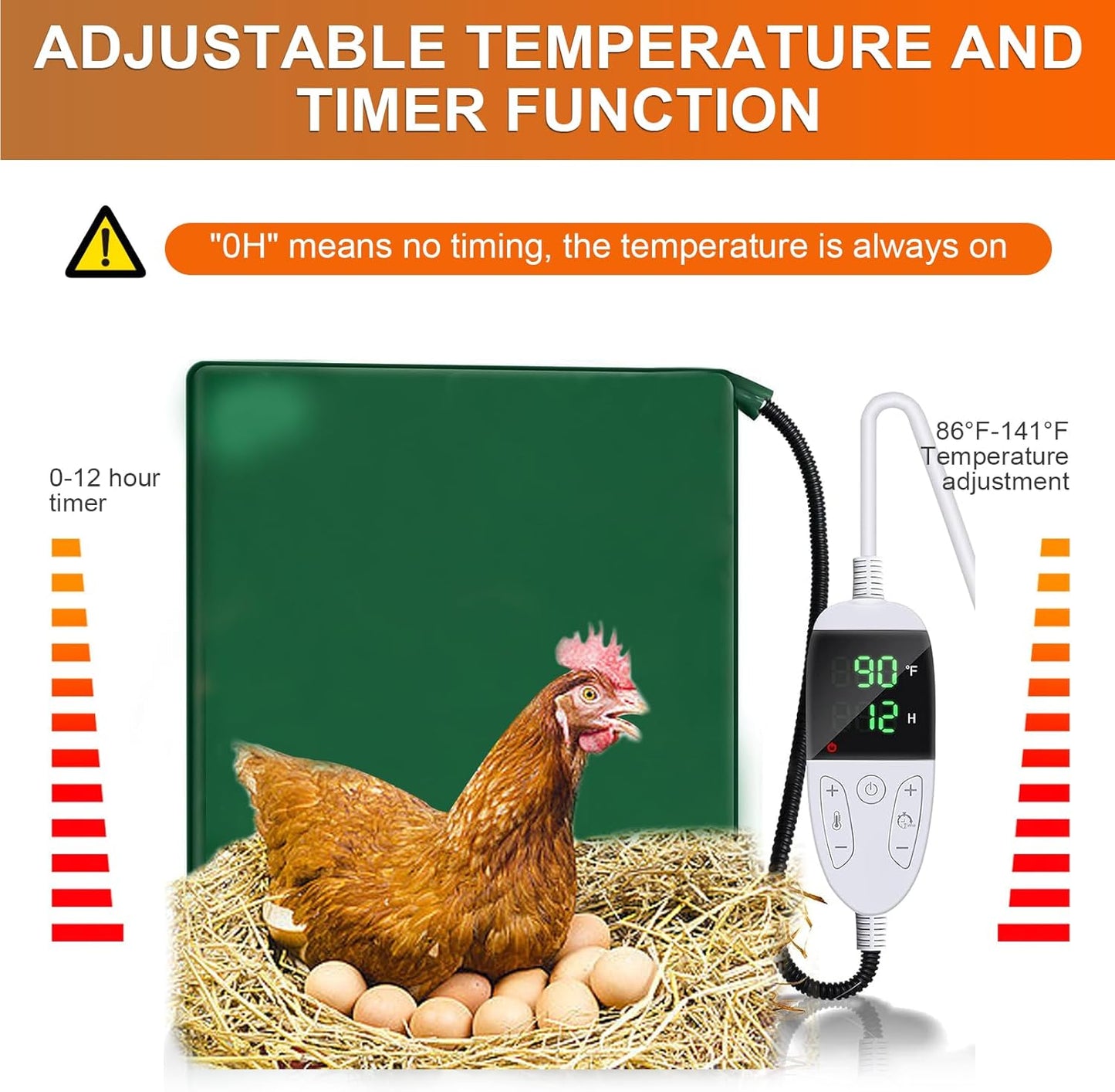 15.7 23.6 Chicken Heating Pad Chick Brooder Pad Poultry Heated Mat Adjustable Digital Thermostat Brood Heater Blanket
