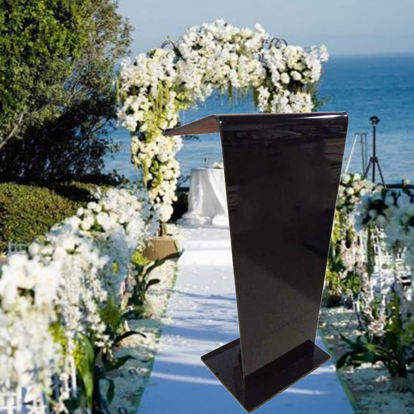 JOuan Lectern Podium Stand, Acrylic Church Podium, Portable Podium Stand, Black Podium Stage Host Desk Hotel Welcome Desk Auditorium Reception Desk Company Training Consultation Desk
