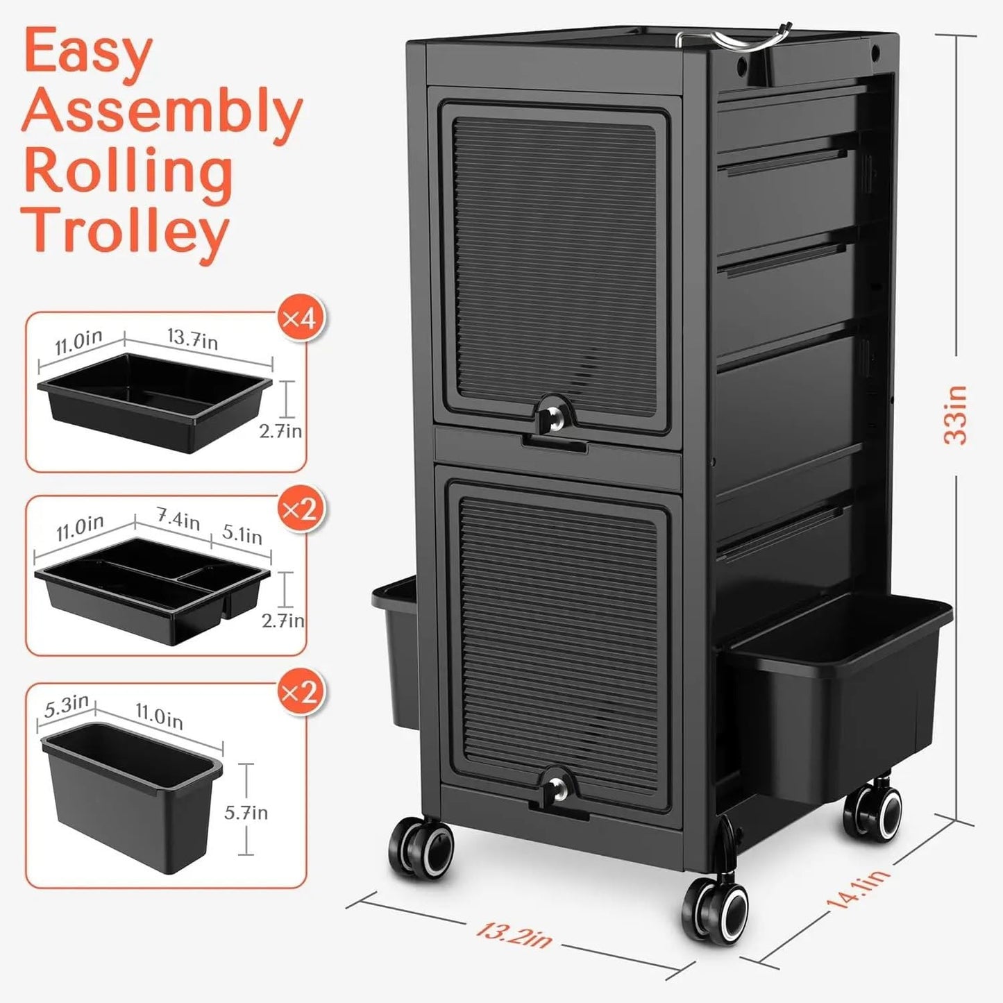 Trolley Premium Lockable Salon Trolley Cart with Wheels and 6 Drawers 2 Bucket,Versatile Salon Cart Hair Trolley on Wheels