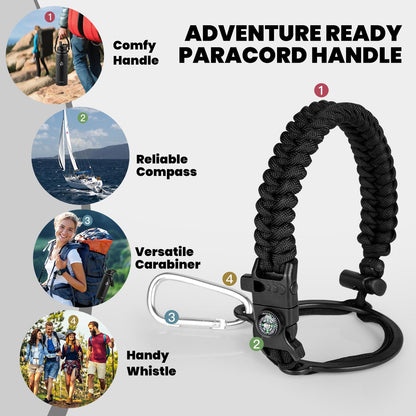 RAYMYLO Insulated Water Bottle 40 oz, Triple Wall Vacuum Stainless Steel (Cold for 36Hrs, Hot for 18Hrs), Leak Proof & Non-BPA, Modern Water Flask Jug with Paracord Handle & Straw Spout Lids