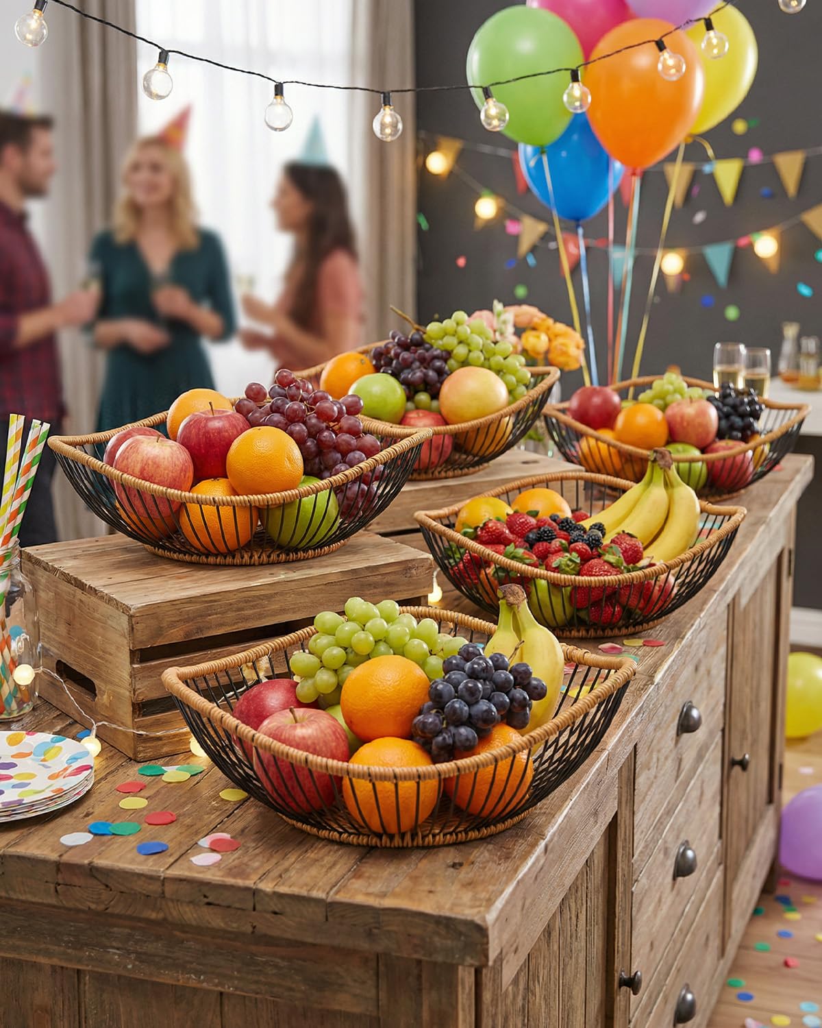 Zitonyang Wire Fruit Basket, Metal Fruits Basket Countertop Fruit Bowl Metal Wire Baskets For Fruits, Vegetables, Breads, Snacks (Brown, 13.2 x 3.9 inches)