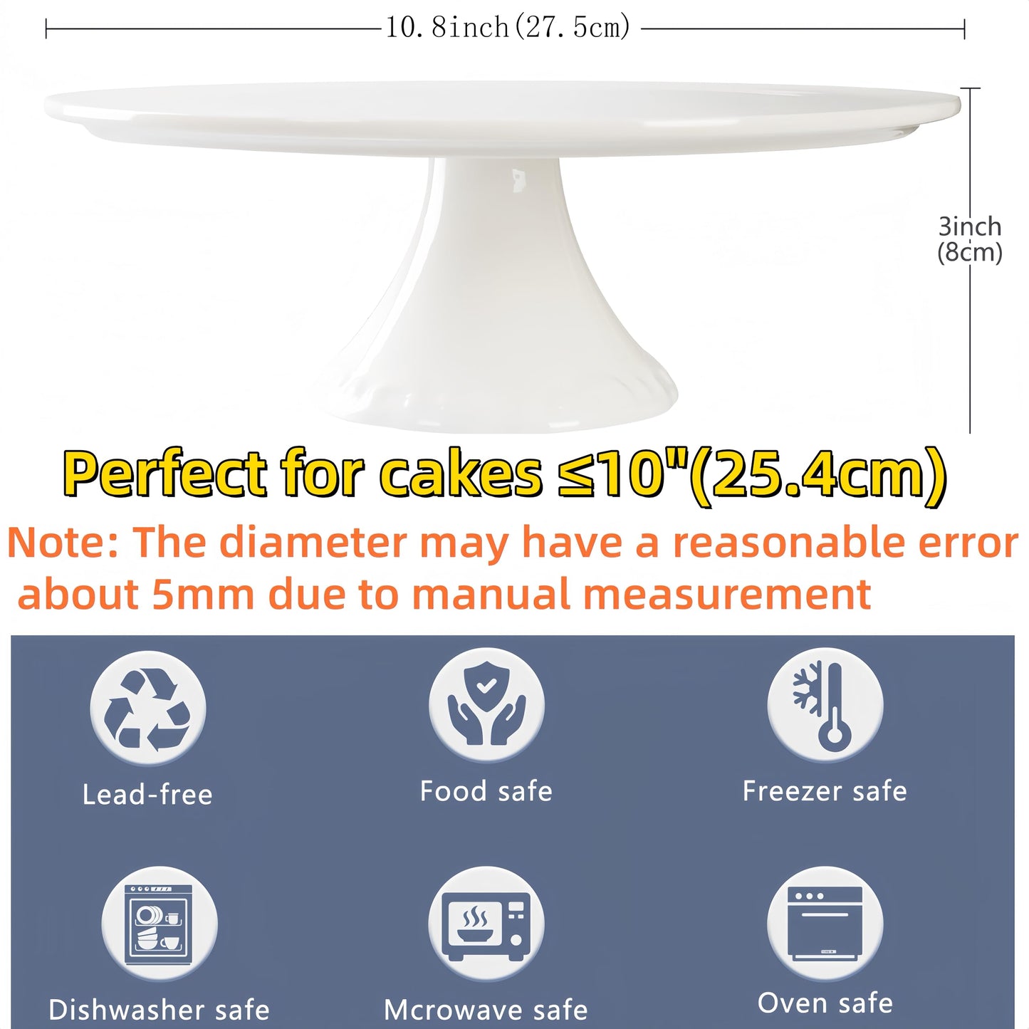 BPFY White Porcelain Cake Stand 10 Inch, Round Dessert Stand, Display Cupcake Stand for Party, Weddings, Birthday, Baby Shower