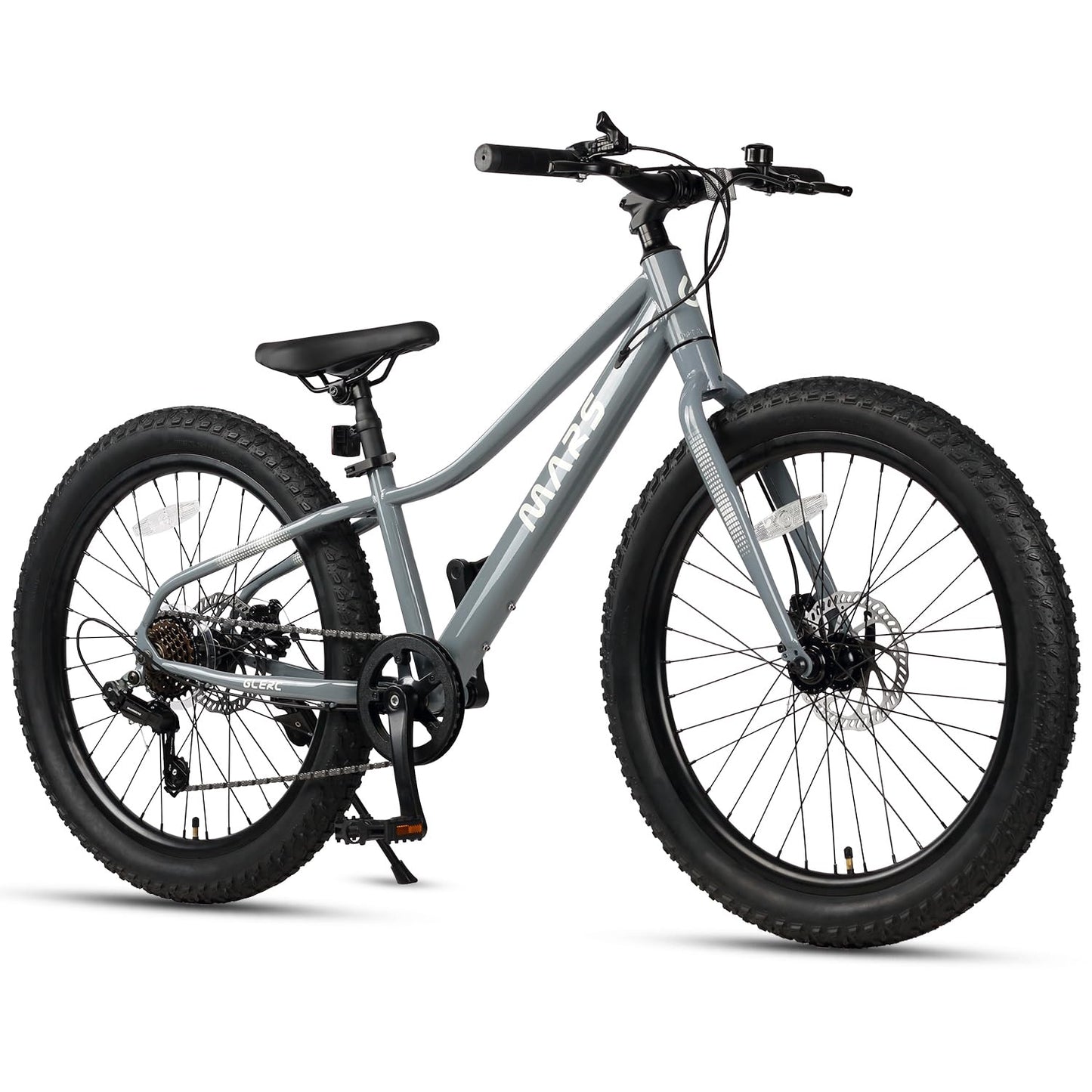 Glerc Mars Kids Mountain Bike, 24 Inch Fat Tire Bike for Teen Ages 8-14 Year Old, Bicycle with 2.8-Inch Wide Tires and 6 Speed Drivetrain, Gray