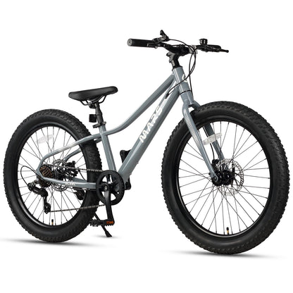 Glerc Mars Kids Mountain Bike, 24 Inch Fat Tire Bike for Teen Ages 8-14 Year Old, Bicycle with 2.8-Inch Wide Tires and 6 Speed Drivetrain, Gray