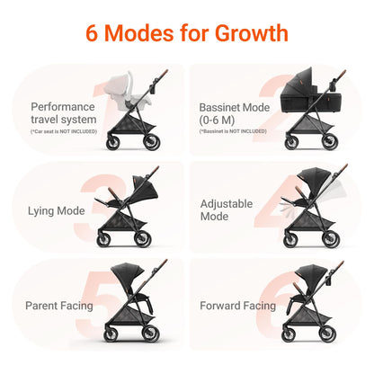 MAMAZING Air Lux Baby Stroller with Bassinet from Newborn to 50 lbs, Strength Carbon Fiber Frame Only 15.8lbs, Bassinet Stroller Included Reversible Seat, Car Seat Adapter & Large Storage Basket