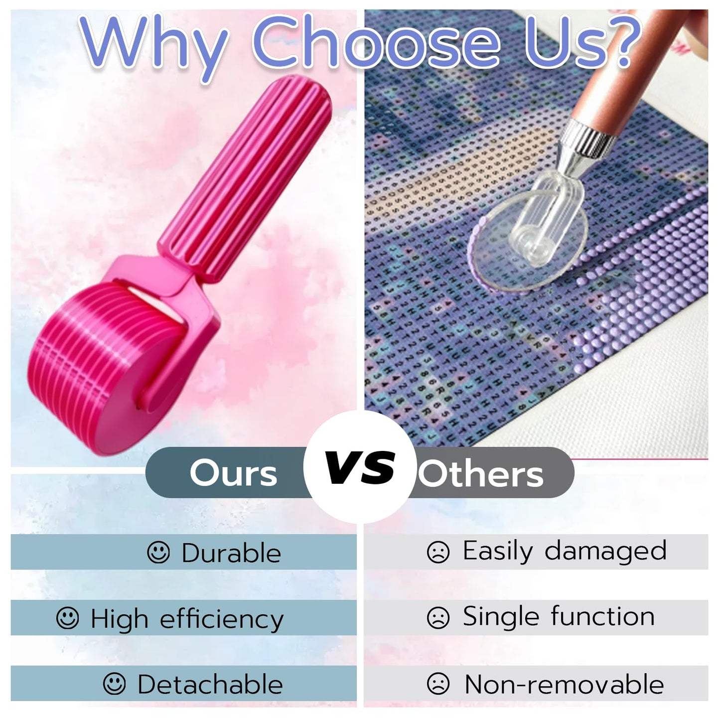 Upgraded Diamond Painting Roller Tool & Straightener, Detachable Diamond Art Roller for Smooth Pressing, 5D Gem Art Accessories and Crafting Supplies for Canvas Flattening, Candy Colors