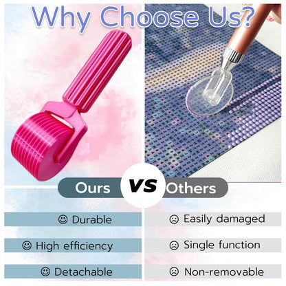 Upgraded Diamond Painting Roller Tool & Straightener, Detachable Diamond Art Roller for Smooth Pressing, 5D Gem Art Accessories and Crafting Supplies for Canvas Flattening, Candy Colors