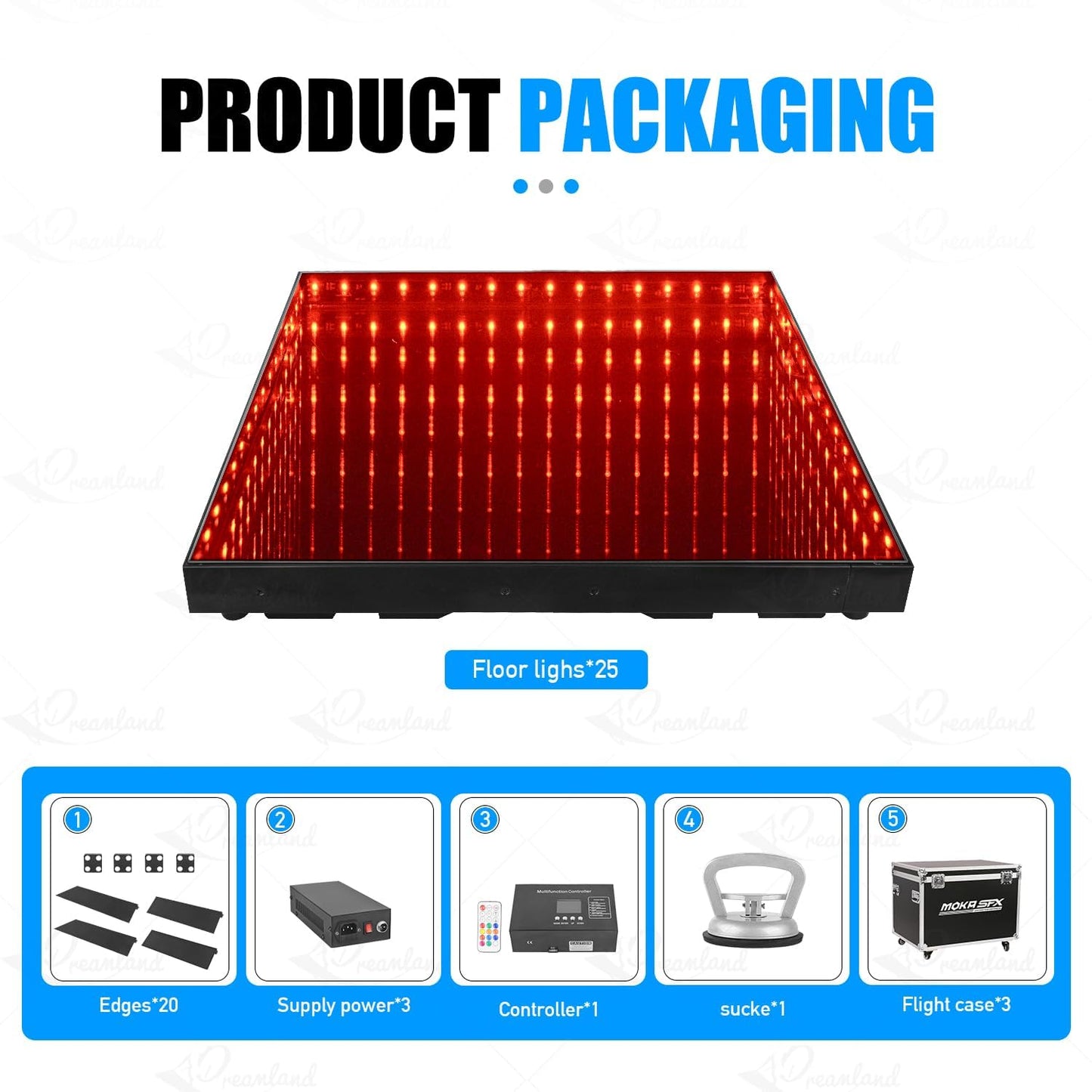 MOKA SFX Infinity Led Dance Floor Panels Mirror 3D Effect Magnetic Connect 8x8ft 25PCS/LOT