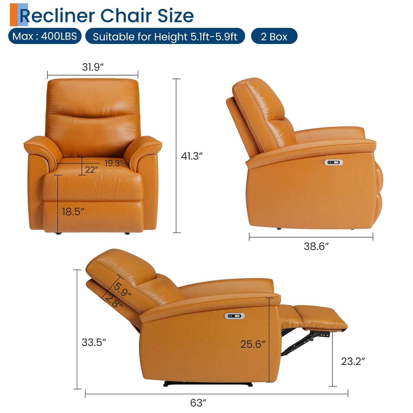GarveeHome Recliner Chair, 360° Swivel Rocker Glider Nursery Chair with Padded Armrest and Deep Seat, PU Leather Upholstered Reclining Sofa Chair for Living Room, Bedroom and Nursery (Vibrant Orange)