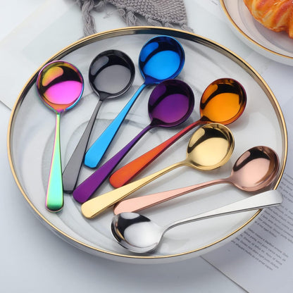Broth Round Spoon Set, 8-Piece Reusable Stainless Steel Dinner Table Spoons for Cereal, Soup, Camping, Ramen
