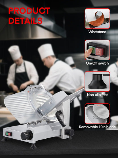 Meat Slicer 370W Commercial, Electric 12 inch Food Deli Slicer for Restaurant, 130 Pcs/Min Premium Chromium-plated Steel Blade, Semi-Auto Meat Slicer for Home Use
