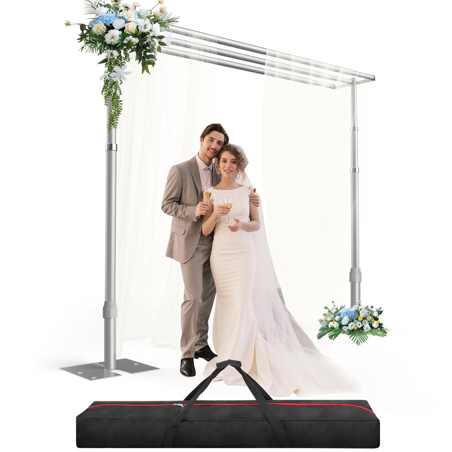 GLOSHOOTING Heavy Duty Backdrop Stand 8.9x10ft, Three Crossbar Pipe and Drape Backdrop Stand Kit, Adjustable Metal Frame, Background Stand Backdrop for Wedding Photography Birthday Party Decorations